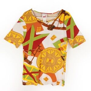 Vintage 80s Mondi Abstract Nautical Geometric Shapes Short Sleeve Shirt